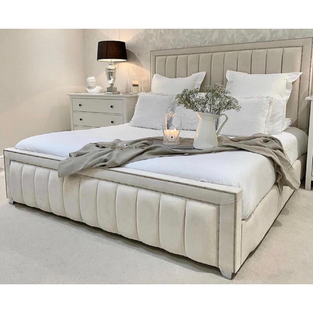 Naples Luxury Fabric Panelled Bed Frame In Various Colours