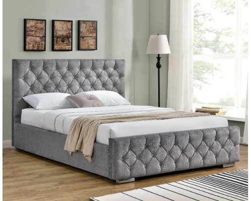 Rimini Fabric Bed Frame with Crystal Tufted Headboard in Various Colours