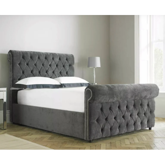 Verona Fabric Bespoke Sliegh Bed Frame in Various Colours | Bespoke Beds (by Interiors2suitu.co.uk)
