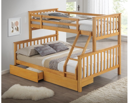 Maxi Beech Finished Hardwood Triple Sleeper Bunk Bed with Storage Drawers