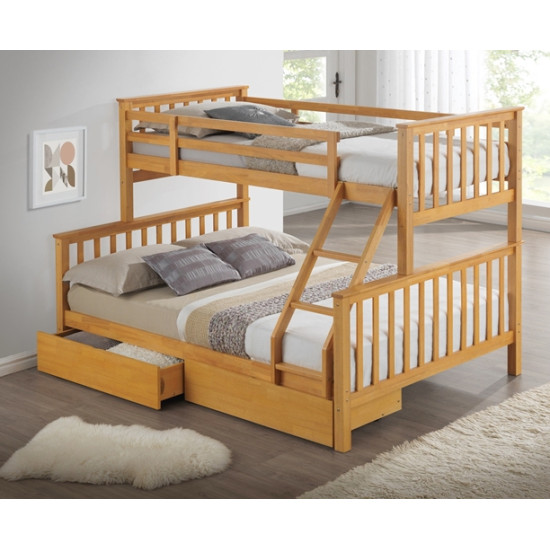 Maxi Beech Finished Hardwood Triple Sleeper Bunk Bed with Storage Drawers | Bunk Beds (by Interiors2suitu.co.uk)