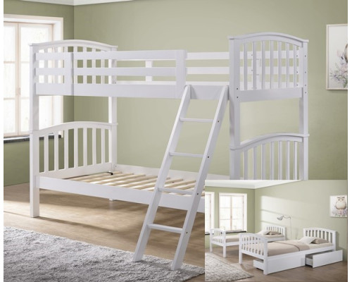 Barbican White Hardwood Finished Single Bunk Bed with Storage Drawers