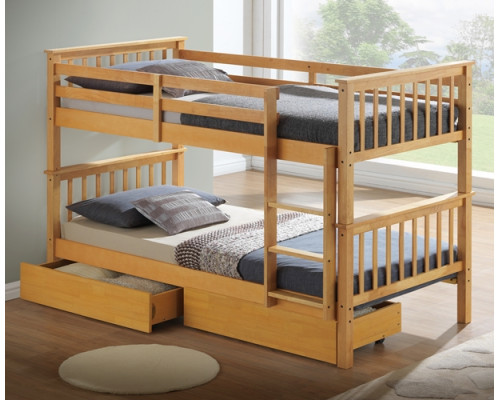 Calder Beech Finished Hardwood Bunk Bed with Storage Drawers
