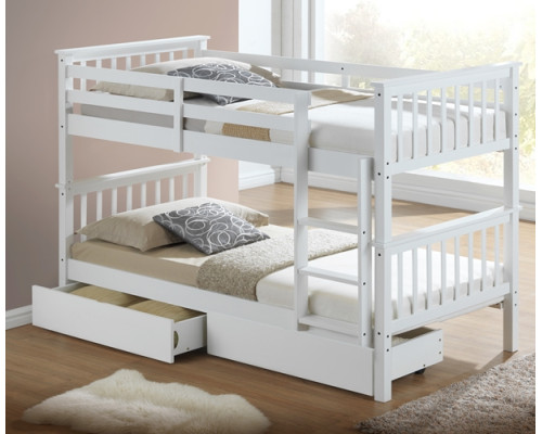 Calder White Finished Hardwood Bunk Bed with Storage Drawers