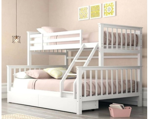 Maxi White Finished Hardwood Triple Sleeper Bunk Bed with Storage Drawers