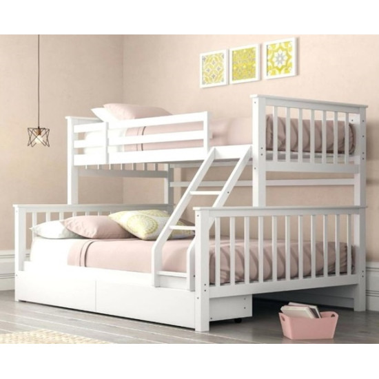 Maxi White Finished Hardwood Triple Sleeper Bunk Bed with Storage Drawers | Bunk Beds (by Interiors2suitu.co.uk)