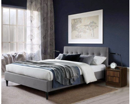 Regal Light Grey Modern Fabric Upholstered Bed with Button Headboard