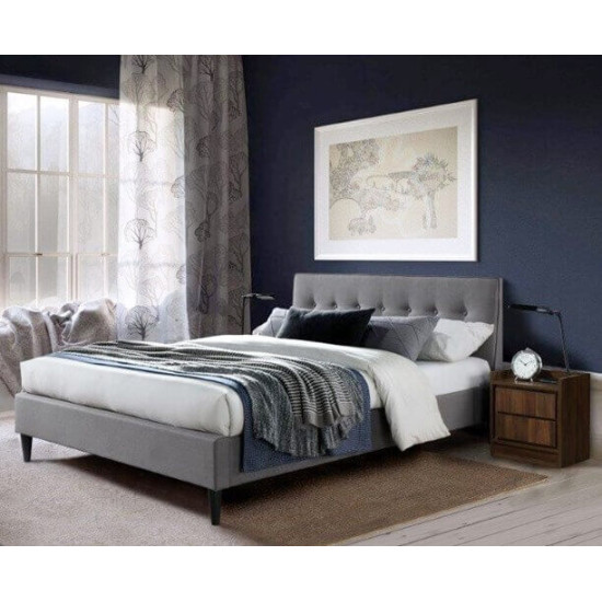Regal Light Grey Modern Fabric Upholstered Bed with Button Headboard | Upholstered Bed Frames (by Interiors2suitu.co.uk)