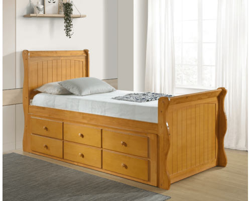 Captains Sleigh Style Oak Guest Bed with Storage Drawers