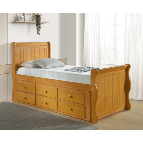 Captains Sleigh Style Oak Guest Bed with Storage Drawers | Guest Beds (by Interiors2suitu.co.uk)