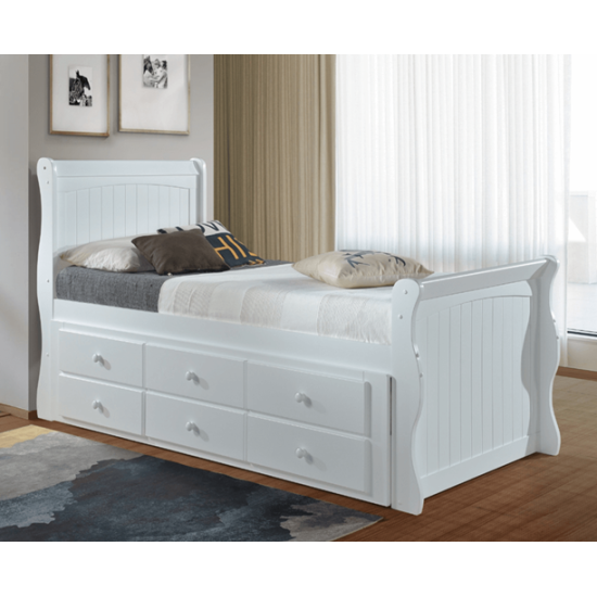 Captains Sleigh Style White Guest Bed with Storage Drawers | Guest Beds (by Interiors2suitu.co.uk)