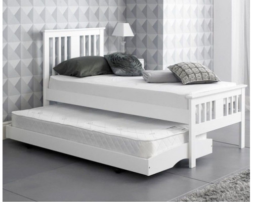  Single White Finished Solid Hardwood Guest Trundle Bed
