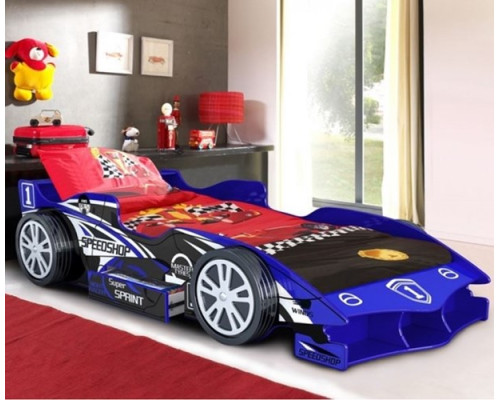 Kids Blue Speedy Speed Racer Single Car Bed with Storage