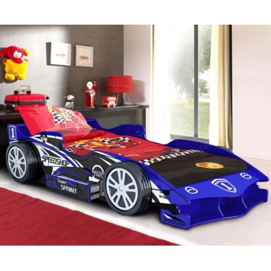 Kids Blue Speedy Speed Racer Single Car Bed with Storage | Kids Beds (by Interiors2suitu.co.uk)