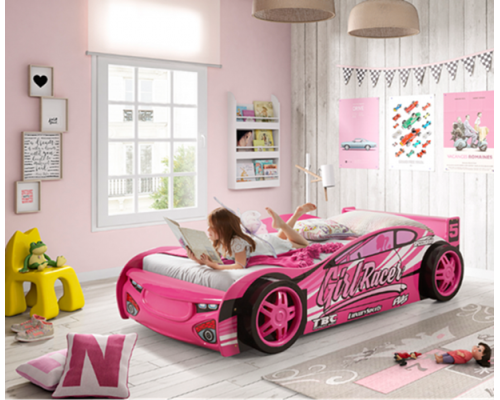 Girls Single Pink Novelty Sports Car Racer Bed Frame