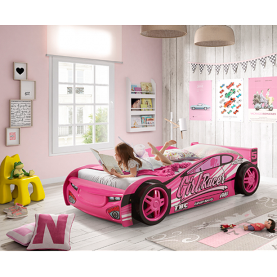 Girls Single Pink Novelty Sports Car Racer Bed Frame | Kids Beds (by Interiors2suitu.co.uk)