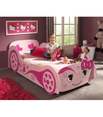 Girls Pink Racing Car Bed with Smiley Face 