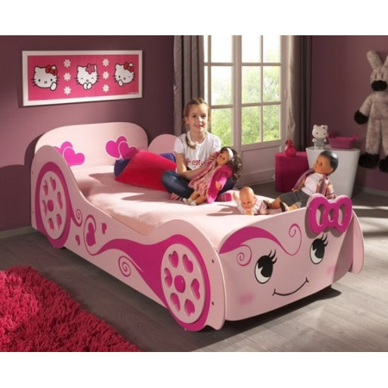 Girls Pink Racing Car Bed with Smiley Face | Kids Beds (by Interiors2suitu.co.uk)