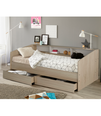 Kids Light Oak Cabin Bed With Storage Drawers And Bookshelf