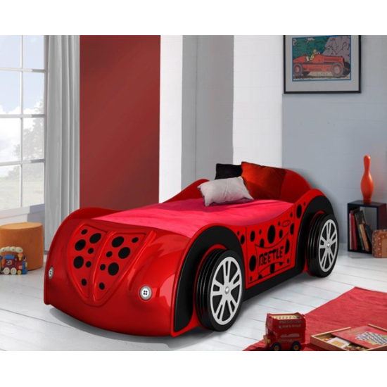 Kids Red Beetle Novelty Car Bed with LED Lights and 3D Alloy Wheels | Kids Beds (by Interiors2suitu.co.uk)