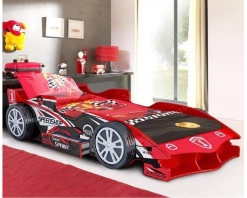 Kids Red Speedy Speed Racer Single Car Bed with Storage