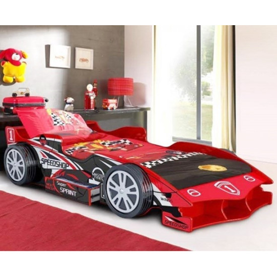 Kids Red Speedy Speed Racer Single Car Bed with Storage | Kids Beds (by Interiors2suitu.co.uk)