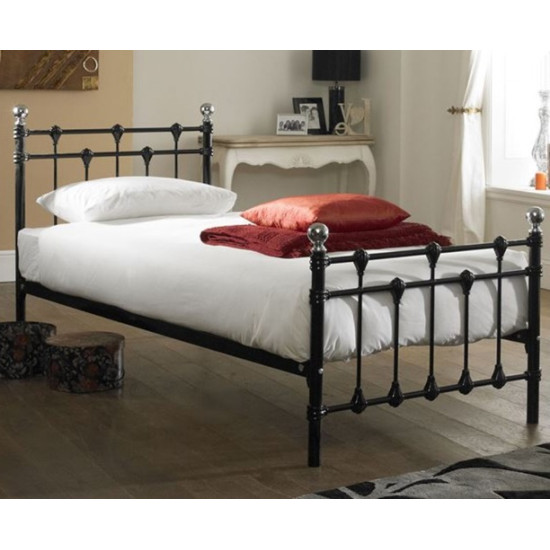Hawthorn Black Traditional Metal Bed with Chrome Finials | Metal Beds (by Interiors2suitu.co.uk)