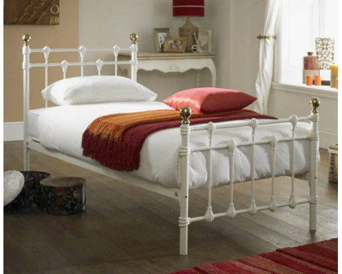 Hawthorn White Traditional Metal Bed with Brass Finials  