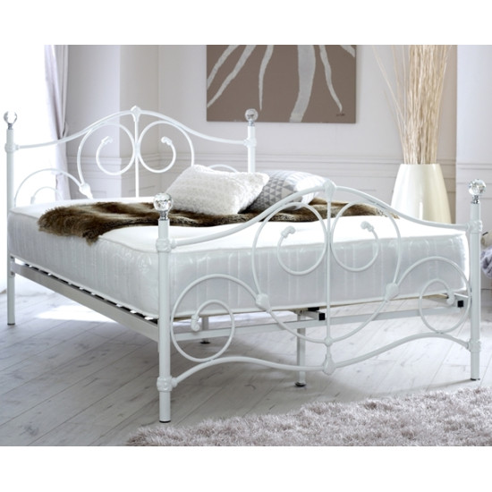 Madrid Double Ornate Style White Metal Bed Frame with Crystal Finials | Metal Beds (by Interiors2suitu.co.uk)
