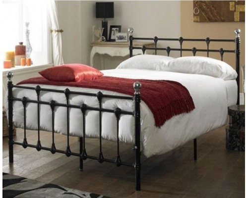 Oxford Black Ornate Metal Bed with Chrome Finials