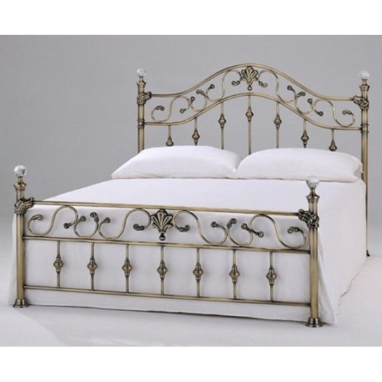 Ridgeway Antique Brass Effect Metal Bed with Crystal Finials | Metal Beds (by Interiors2suitu.co.uk)