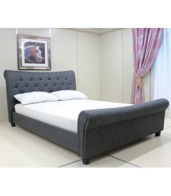 Jacob Grey Fabric Upholstered Modern Sleigh Bed with Tufted Headboard
