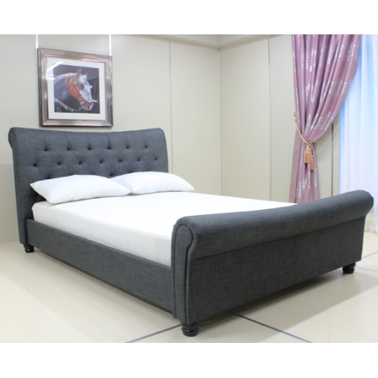 Jacob Grey Fabric Upholstered Modern Sleigh Bed with Tufted Headboard | Upholstered Bed Frames (by Interiors2suitu.co.uk)