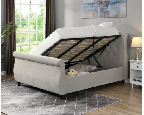 Mayfair Plush Silver Fabric Ottoman Sleigh Storage Bed By Harmony Beds