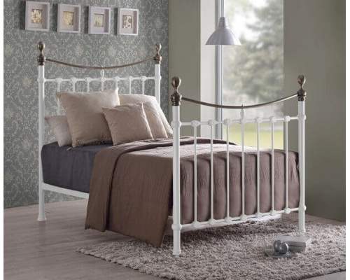 Elizabeth Ivory Metal Bed with Brass Finials by Time Living 