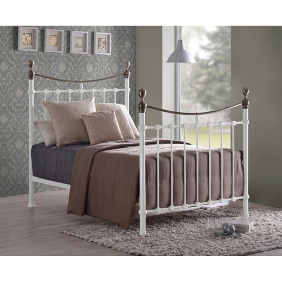 Elizabeth Ivory Metal Bed with Brass Finials by Time Living | Metal Beds (by Interiors2suitu.co.uk)