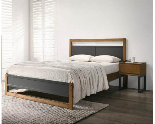 Braylee Dark Grey Bed Finished with Walnut Panels 