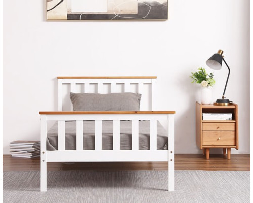 Naples Single White Wooden Shaker Bed Frame with Beech Tops