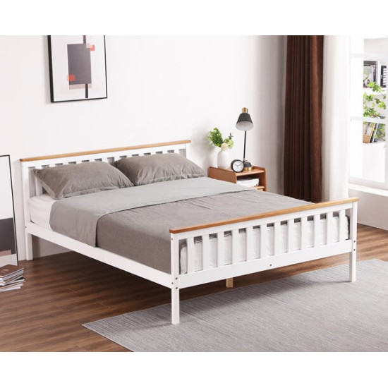 Naples White Wooden Shaker Bed Frame with Beech Tops | Wood Beds (by Interiors2suitu.co.uk)