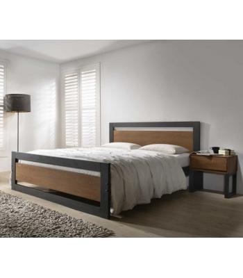 Olivia Dark Grey Wooden Bed with Walnut Veneered Panels