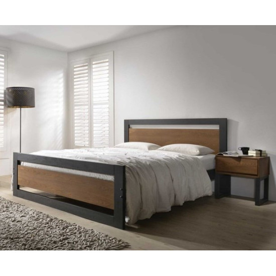 Olivia Dark Grey Wooden Bed with Walnut Veneered Panels | Wood Beds (by Interiors2suitu.co.uk)